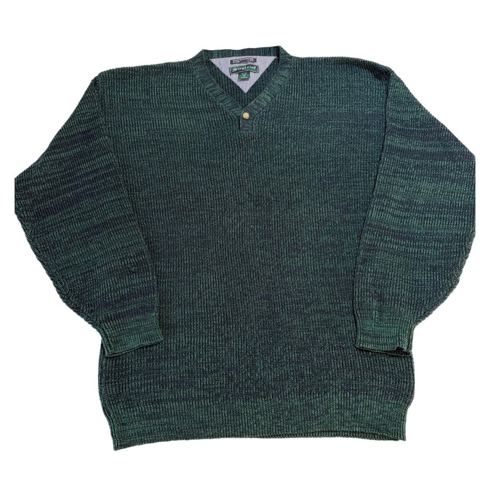 VTG‎ Siegfried Dark Hunter Green V-neck Textured Sweater XL - Preppy Collegiate
